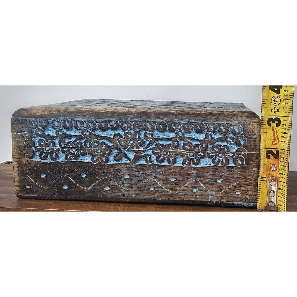 Vrinda Hand Carved Tree Of Life Wooden Jewelry Trinket Box Velvet Lined 8”x5” - Picture 13 of 15
